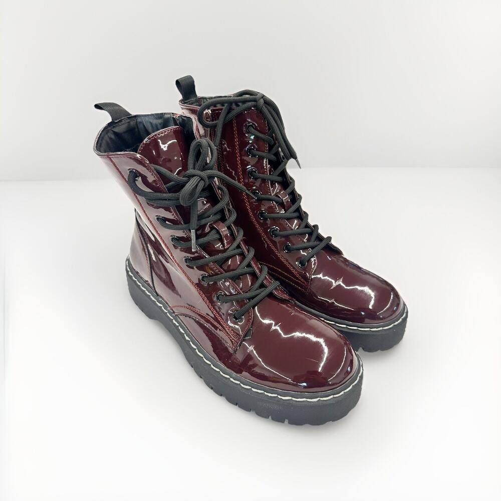 Womens Sincerely Jules Wine Harley Combat Boot Size 8.5 M Y2K Motto Grunge Goth
